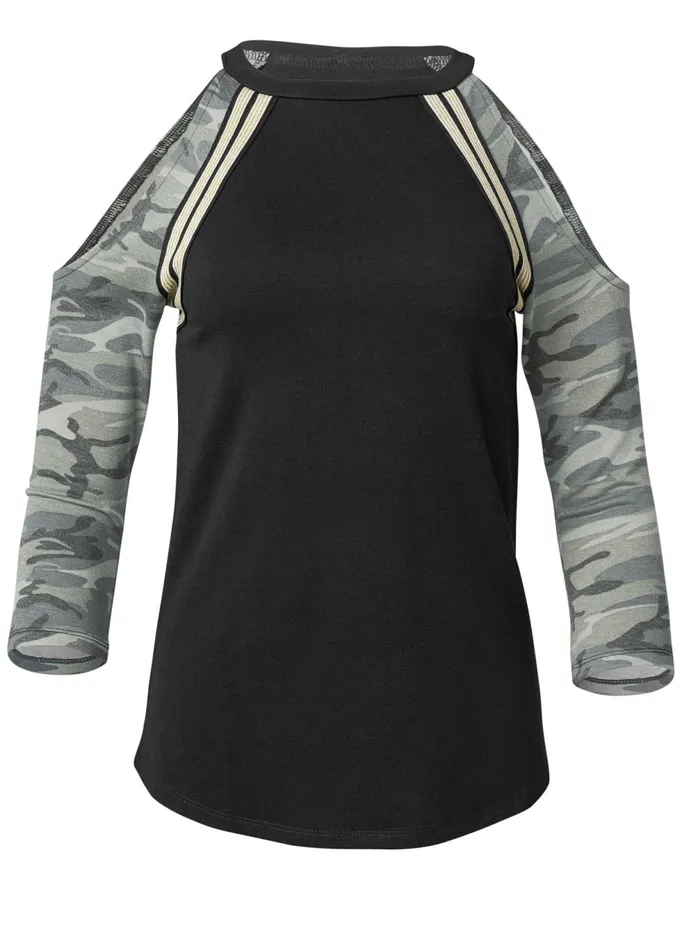 METALLIC STRIPED CAMO TOP Black Multi Women VENUS Tops METALLIC STRIPED CAMO TOP Black Multi Women VENUS Tops