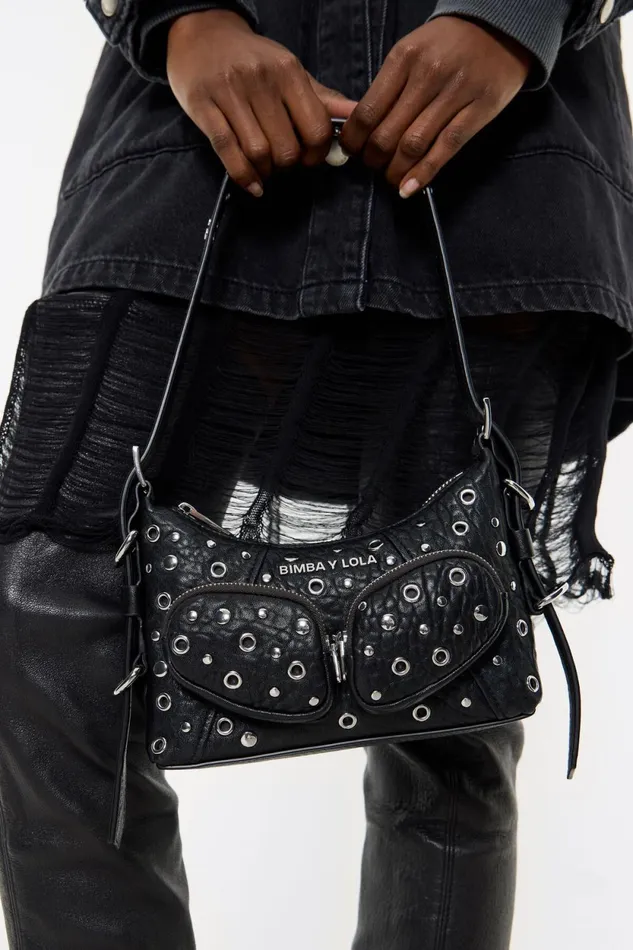 Mini Black Leather Pocket Slouch Bag Black Women Bimba Y Lola Evening Bags