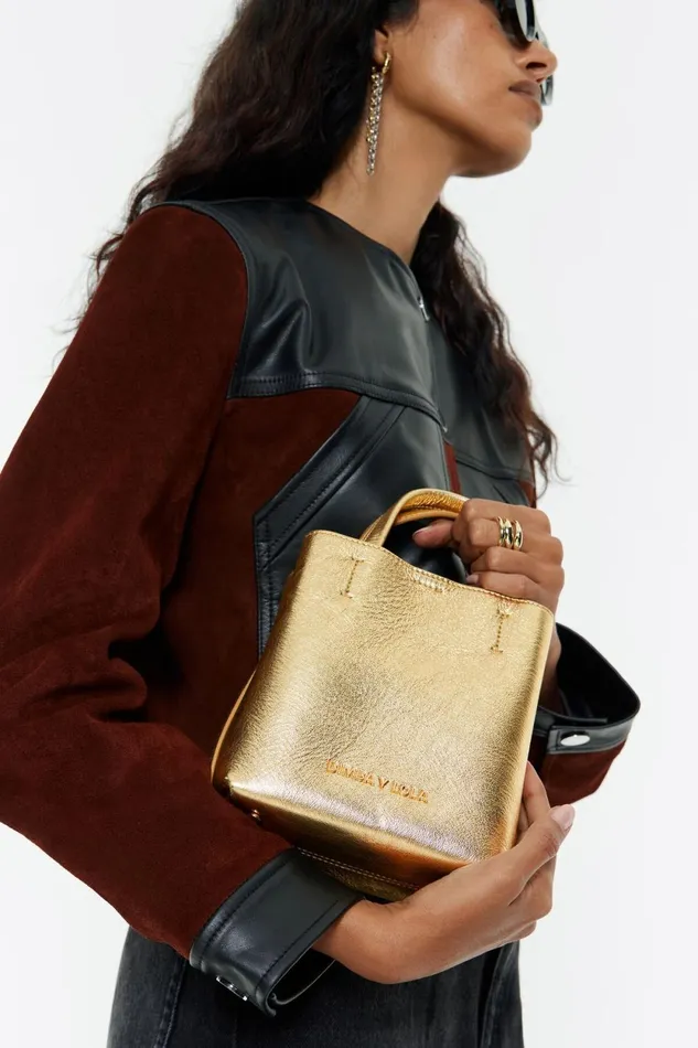 Mini Gold Leather Chihuahua Bag Gold Women Bimba Y Lola Evening Bags