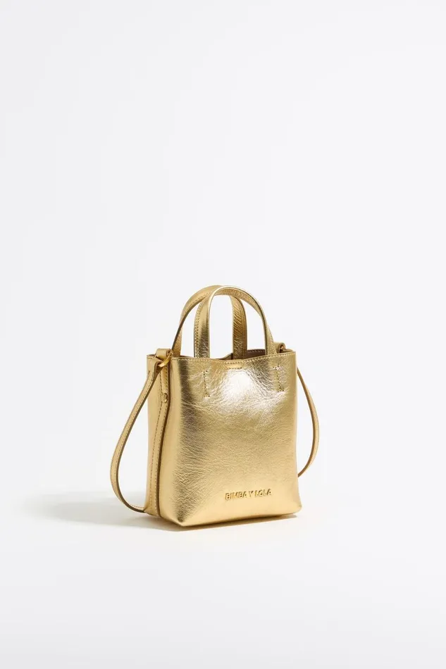 Mini Gold Leather Chihuahua Bag Gold Women Bimba Y Lola Evening Bags