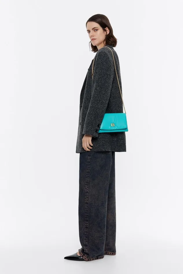 Mini Turquoise Nappa Leather Flap Bag Turquoise Women Bimba Y Lola Crossbody Bags Mini Turquoise Nappa Leather Flap Bag Turquoise Women Bimba Y Lola Crossbody Bags