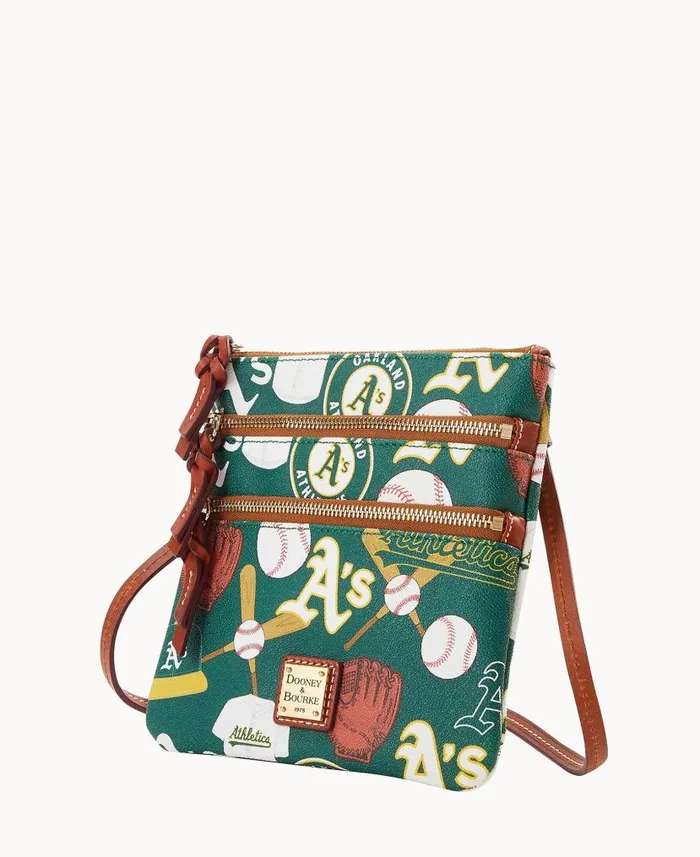 MLB Athletics N S Triple Zip Crossbody Athletics Woman Dooney and Bourke Crossbodies MLB Athletics N S Triple Zip Crossbody Athletics Woman Dooney and Bourke Crossbodies