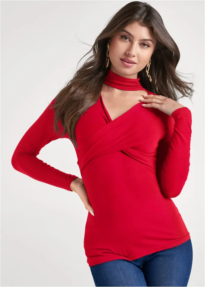 Mockneck Top Red Women VENUS Venus Basics Tops