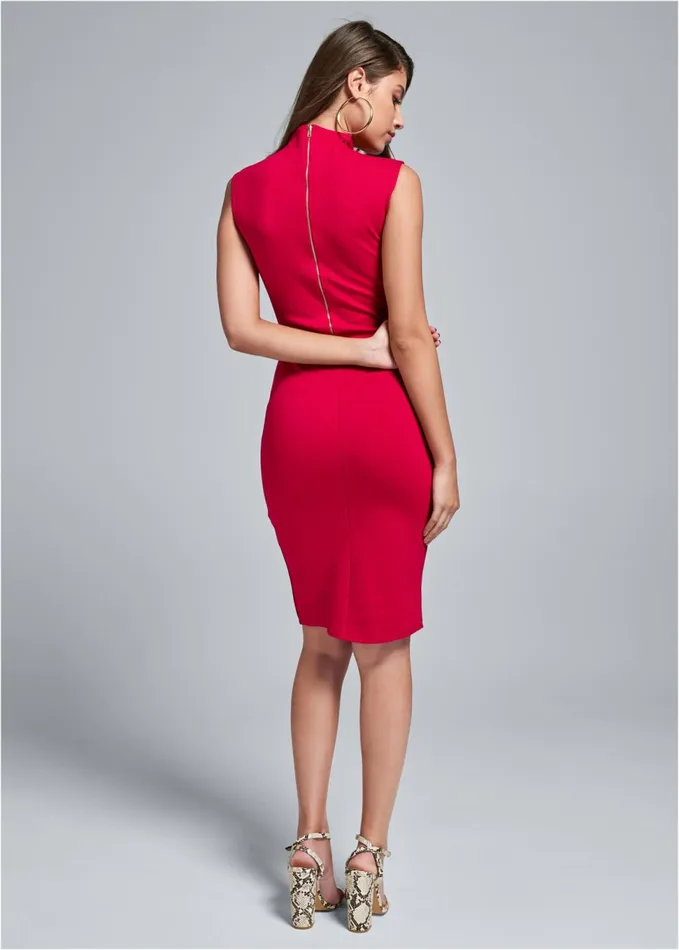 MOCK V MIDI DRESS Red Women VENUS Midi Dresses