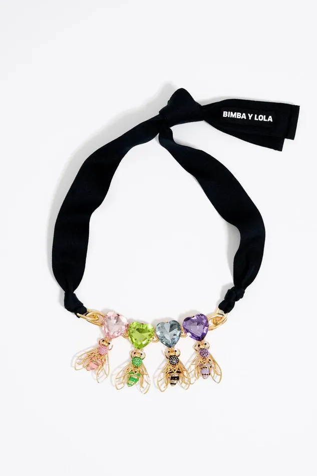 Multicolor Heart Crystals And Bees Necklace Black Women Bimba Y Lola Necklaces Multicolor Heart Crystals And Bees Necklace Black Women Bimba Y Lola Necklaces