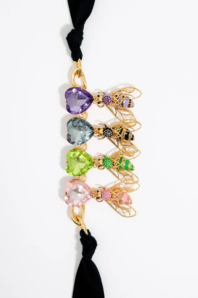 Multicolor Heart Crystals And Bees Necklace Black Women Bimba Y Lola Necklaces Multicolor Heart Crystals And Bees Necklace Black Women Bimba Y Lola Necklaces