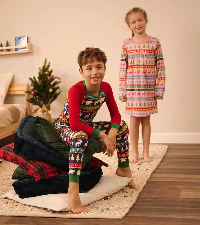 Navy Painted Fairisle Raglan Kids Organic Cotton Pajama Set Hatley