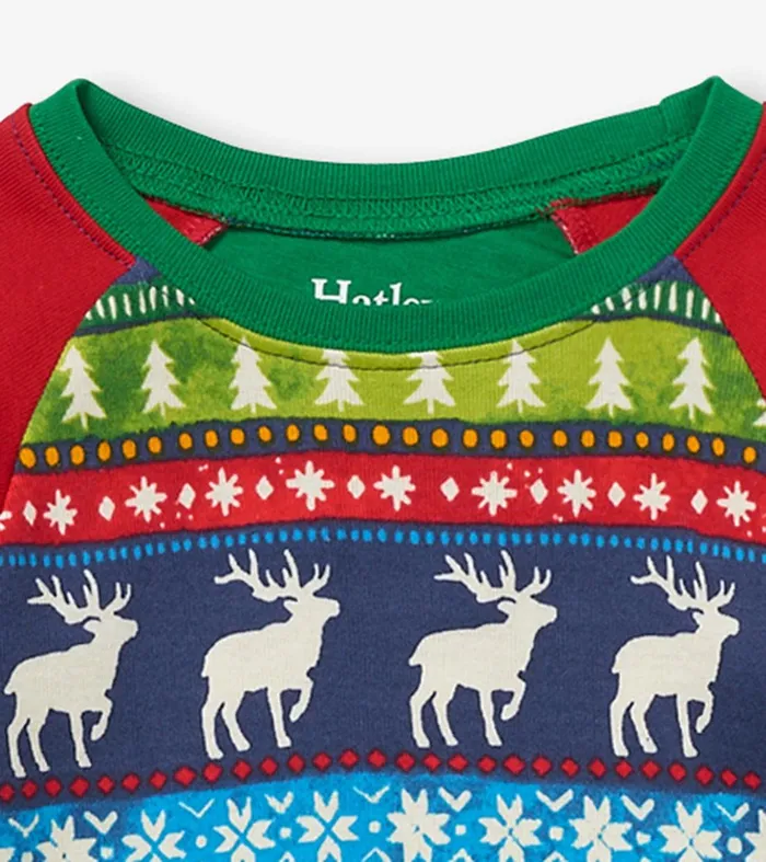 Navy Painted Fairisle Raglan Kids Organic Cotton Pajama Set Hatley