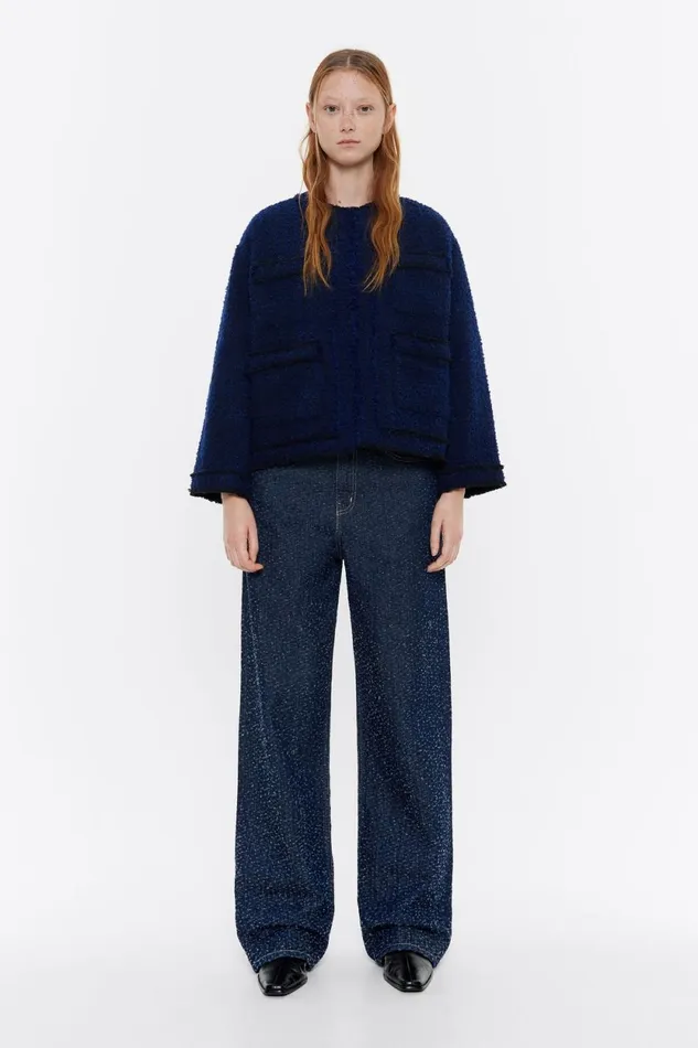 Navy Reversible Tweed Jacket Navy Women Bimba Y Lola Jackets And Blazers