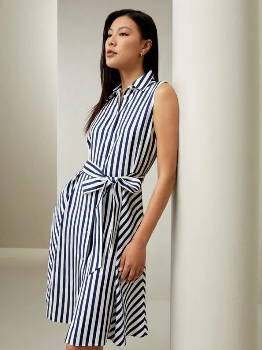 Navy Style Striped Silk Shirtdress For Practical And Versatile Style Women Jumpsuits Lilysilk Dresses