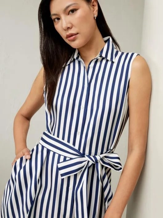 Navy Style Striped Silk Shirtdress For Practical And Versatile Style Women Jumpsuits Lilysilk Dresses