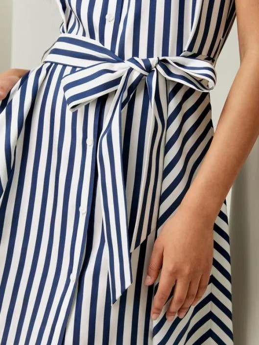 Navy Style Striped Silk Shirtdress For Practical And Versatile Style Women Jumpsuits Lilysilk Dresses