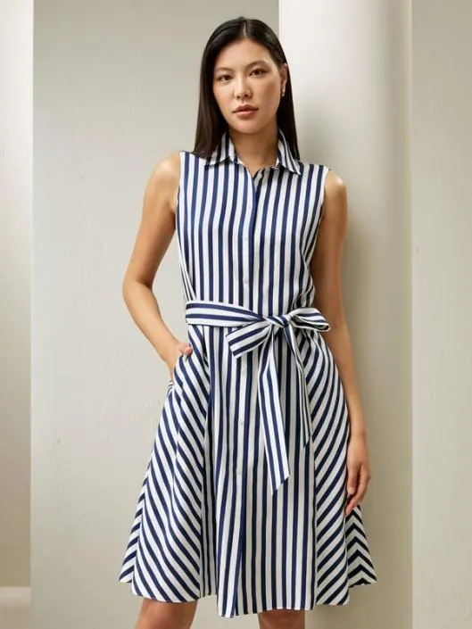 Navy Style Striped Silk Shirtdress For Practical And Versatile Style Women Jumpsuits Lilysilk Dresses