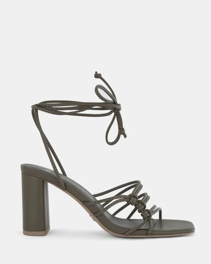 NOVO Shoes MILANO KHAKI Open Toe Heels Women Block Heels