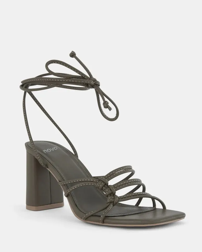 NOVO Shoes MILANO KHAKI Open Toe Heels Women Block Heels