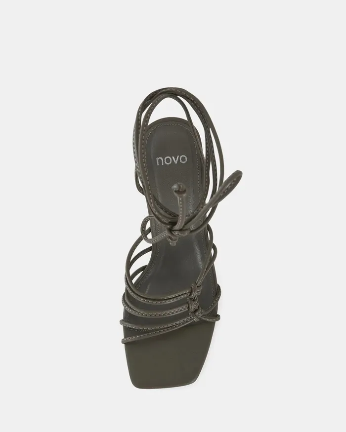 NOVO Shoes MILANO KHAKI Open Toe Heels Women Block Heels