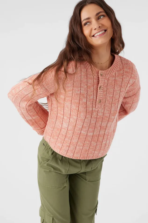 OCEANFRONT HENLEY LONG SLEEVE SWEATER Canyon Clay Women O039NEILL Clothing