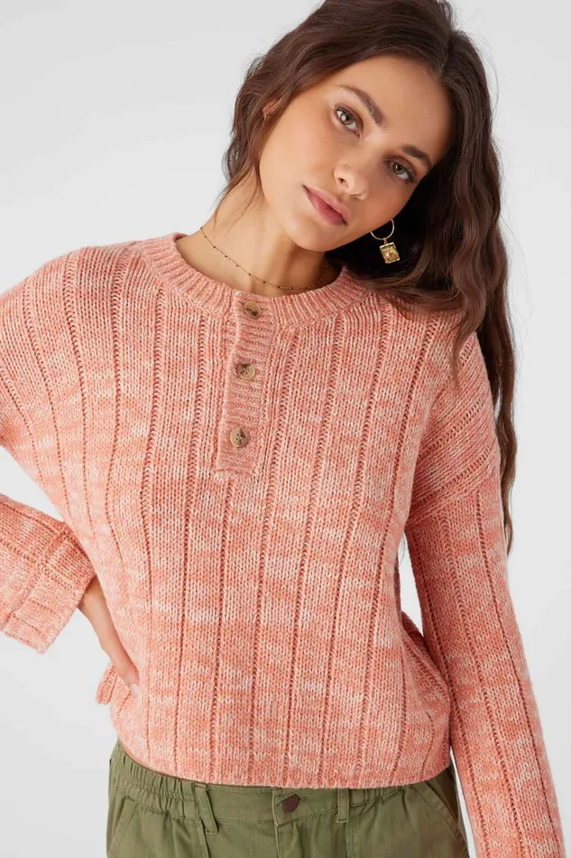 OCEANFRONT HENLEY LONG SLEEVE SWEATER Canyon Clay Women O039NEILL Clothing