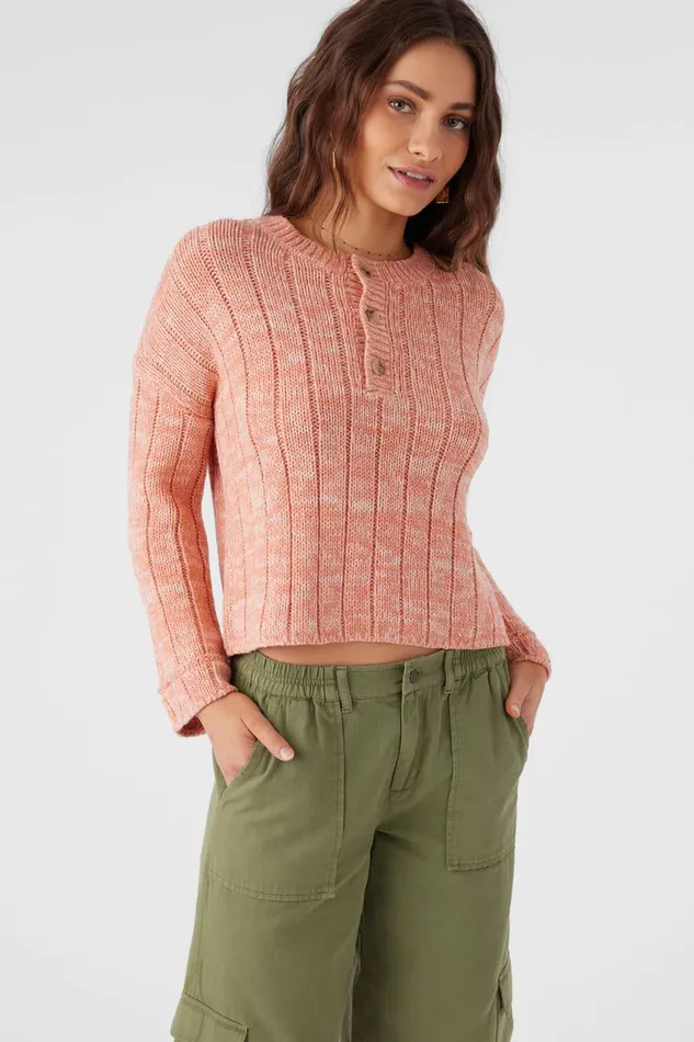 OCEANFRONT HENLEY LONG SLEEVE SWEATER Canyon Clay Women O039NEILL Clothing