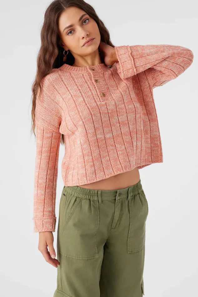 OCEANFRONT HENLEY LONG SLEEVE SWEATER Canyon Clay Women O039NEILL Clothing