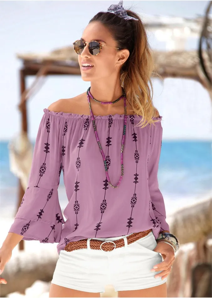 OffTheShoulder Print Top Purple Multi Women VENUS Casual Tops