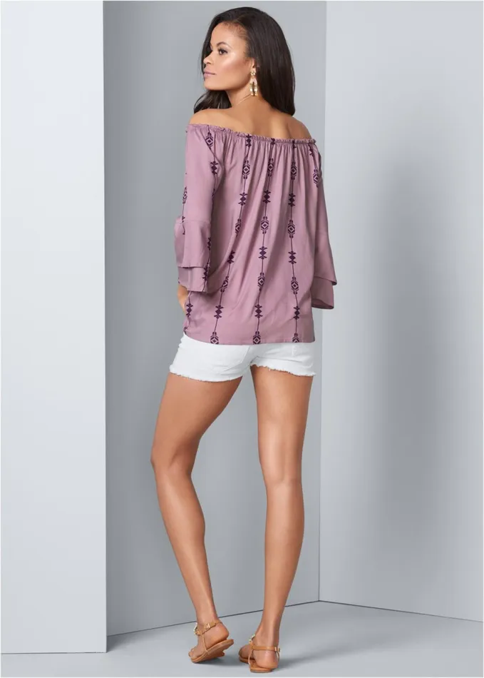 OffTheShoulder Print Top Purple Multi Women VENUS Casual Tops
