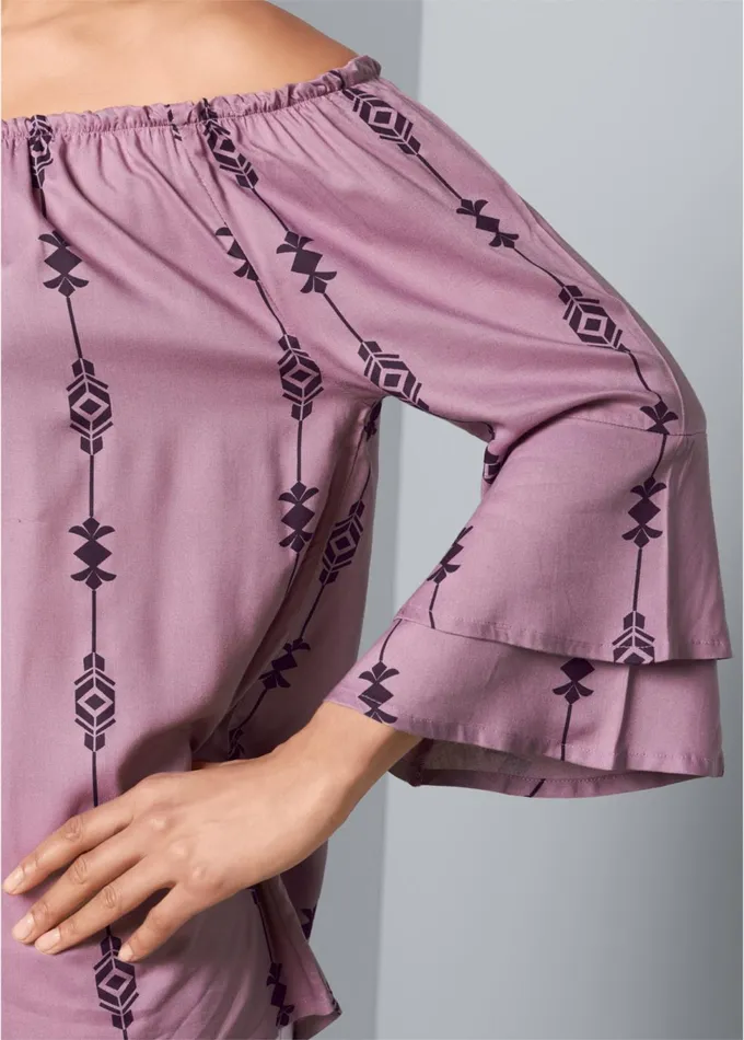 OffTheShoulder Print Top Purple Multi Women VENUS Casual Tops