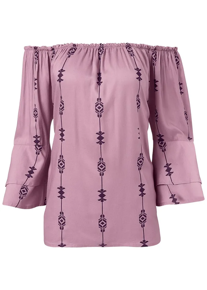 OffTheShoulder Print Top Purple Multi Women VENUS Casual Tops