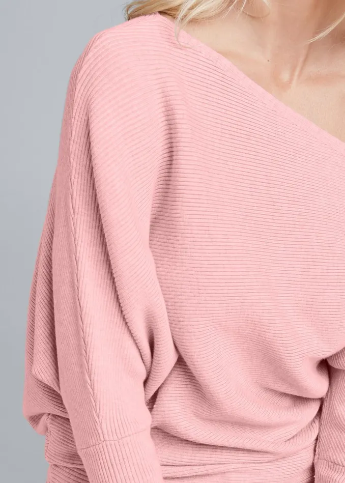 OneShoulder Ribbed Sweater Pink Women VENUS Pullover