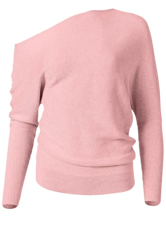 OneShoulder Ribbed Sweater Pink Women VENUS Pullover