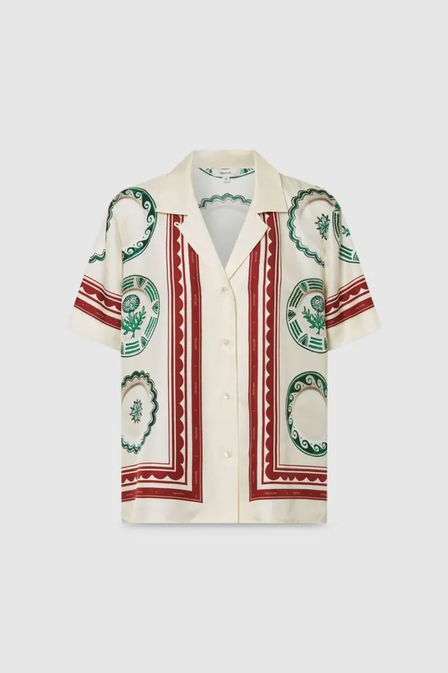 Oroton Alfresco Print Camp Shirt Pale Lemon Women Tops