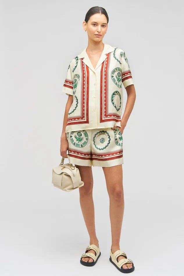 Oroton Alfresco Print Camp Shirt Pale Lemon Women Tops Oroton Alfresco Print Camp Shirt Pale Lemon Women Tops
