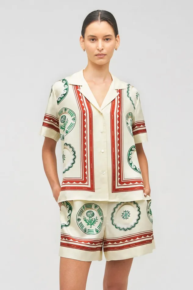 Oroton Alfresco Print Camp Shirt Pale Lemon Women Tops Oroton Alfresco Print Camp Shirt Pale Lemon Women Tops