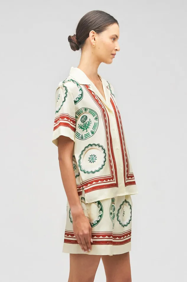 Oroton Alfresco Print Camp Shirt Pale Lemon Women Tops Oroton Alfresco Print Camp Shirt Pale Lemon Women Tops