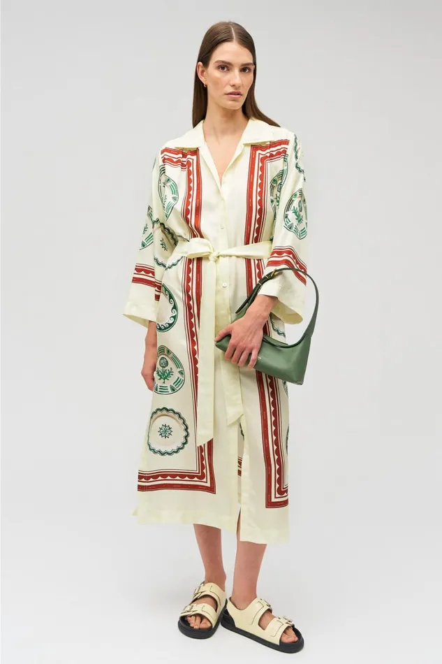 Oroton Alfresco Print Column Dress Pale Lemon Women Dresses