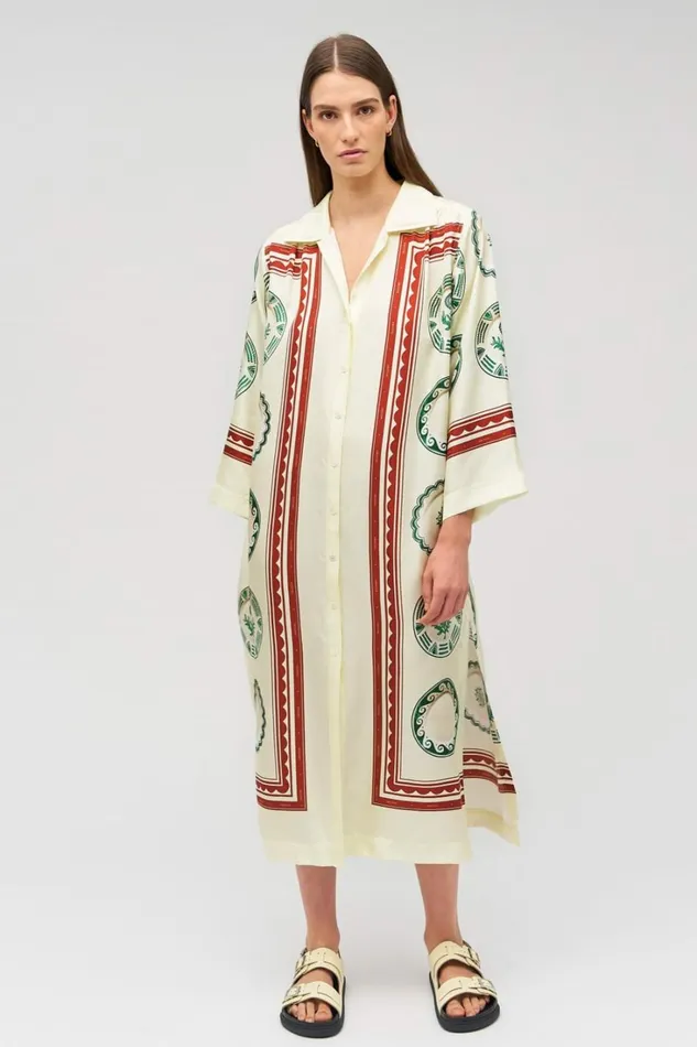 Oroton Alfresco Print Column Dress Pale Lemon Women Dresses Oroton Alfresco Print Column Dress Pale Lemon Women Dresses