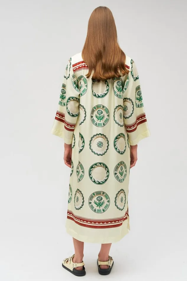 Oroton Alfresco Print Column Dress Pale Lemon Women Dresses Oroton Alfresco Print Column Dress Pale Lemon Women Dresses