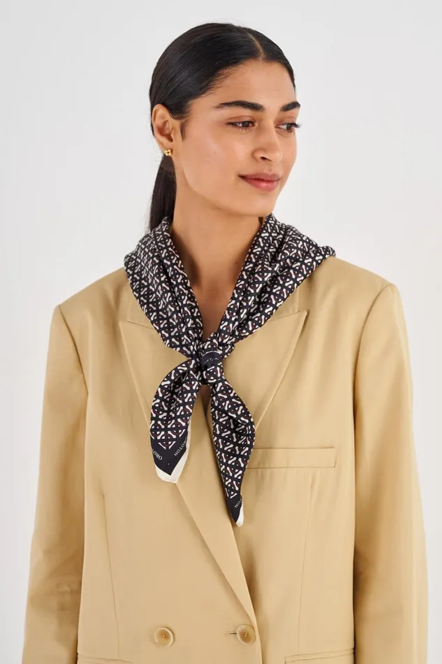 Oroton All Over Logo Silk Scarf Black Women Scarves Oroton All Over Logo Silk Scarf Black Women Scarves