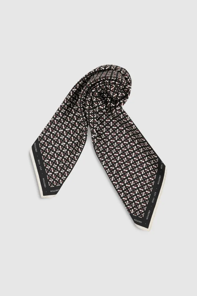 Oroton All Over Logo Silk Scarf Black Women Scarves Oroton All Over Logo Silk Scarf Black Women Scarves