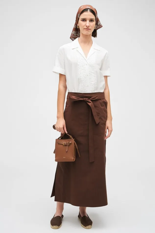 Oroton Clover Poplin Skirt Chocolate Women Skirts Oroton Clover Poplin Skirt Chocolate Women Skirts