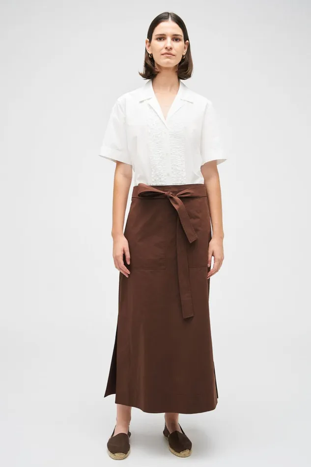 Oroton Clover Poplin Skirt Chocolate Women Skirts Oroton Clover Poplin Skirt Chocolate Women Skirts