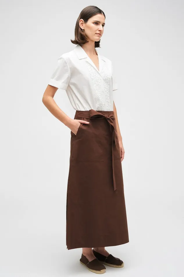 Oroton Clover Poplin Skirt Chocolate Women Skirts Oroton Clover Poplin Skirt Chocolate Women Skirts