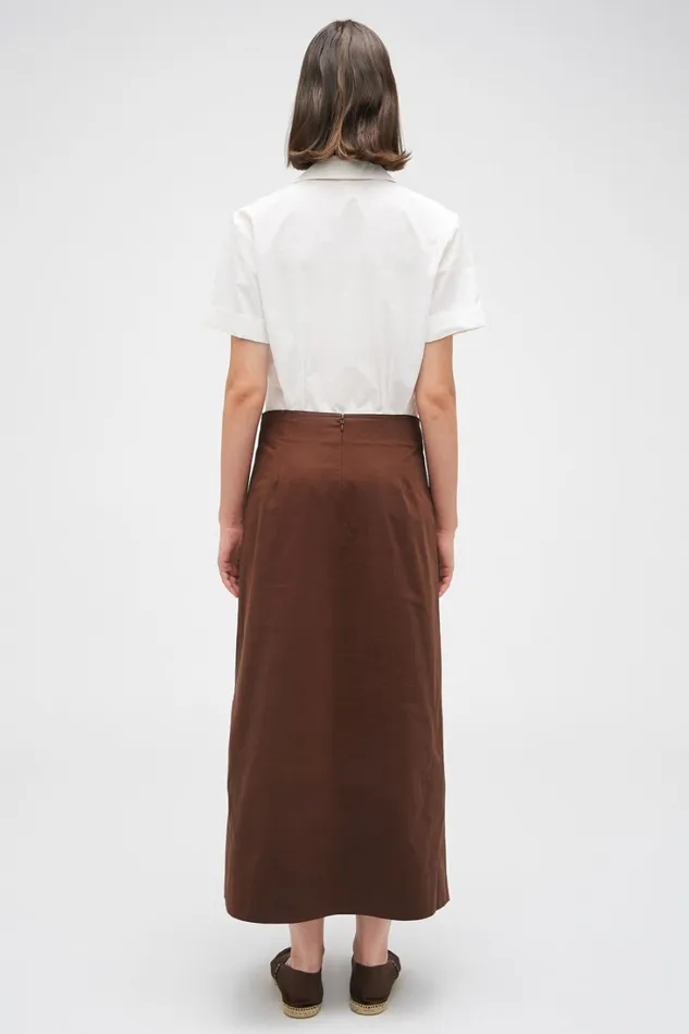 Oroton Clover Poplin Skirt Chocolate Women Skirts Oroton Clover Poplin Skirt Chocolate Women Skirts