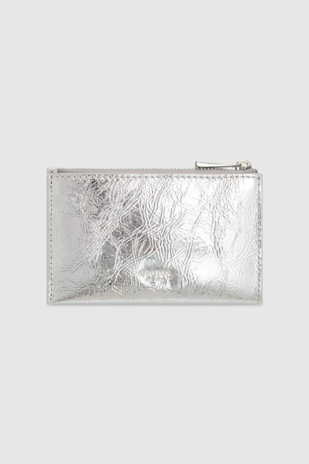 Oroton Gretel Metallic 4 Credit Card Mini Zip Pouch Silver Women Wallets