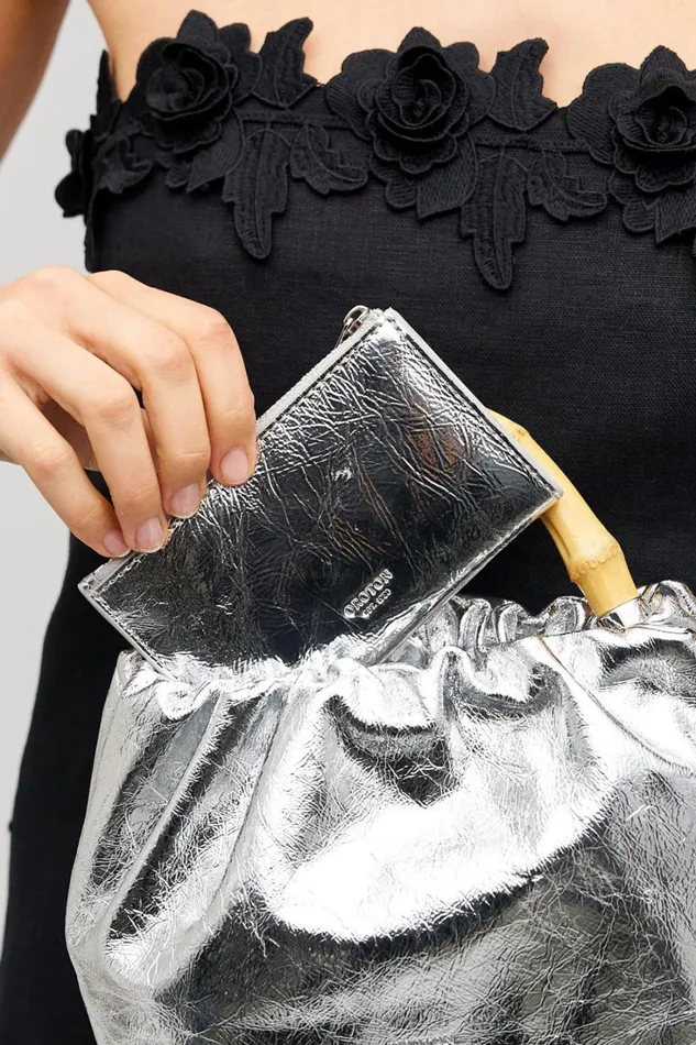 Oroton Gretel Metallic 4 Credit Card Mini Zip Pouch Silver Women Wallets Oroton Gretel Metallic 4 Credit Card Mini Zip Pouch Silver Women Wallets