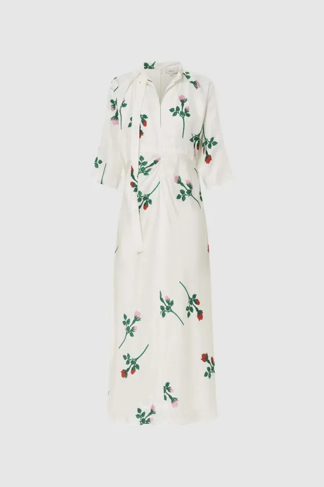 Oroton Rosebud Tie Neck Dress Antique White Women Dresses