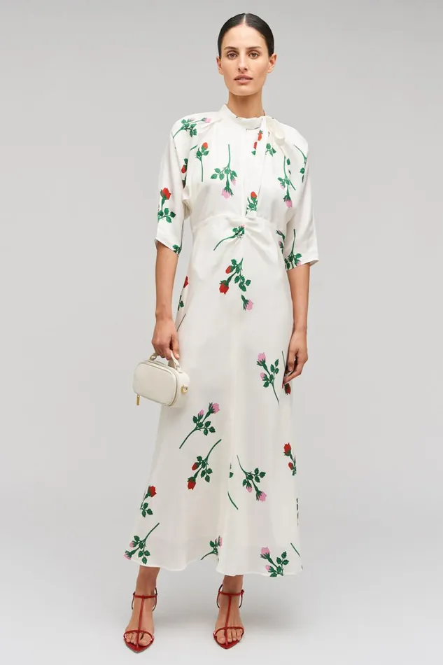 Oroton Rosebud Tie Neck Dress Antique White Women Dresses Oroton Rosebud Tie Neck Dress Antique White Women Dresses