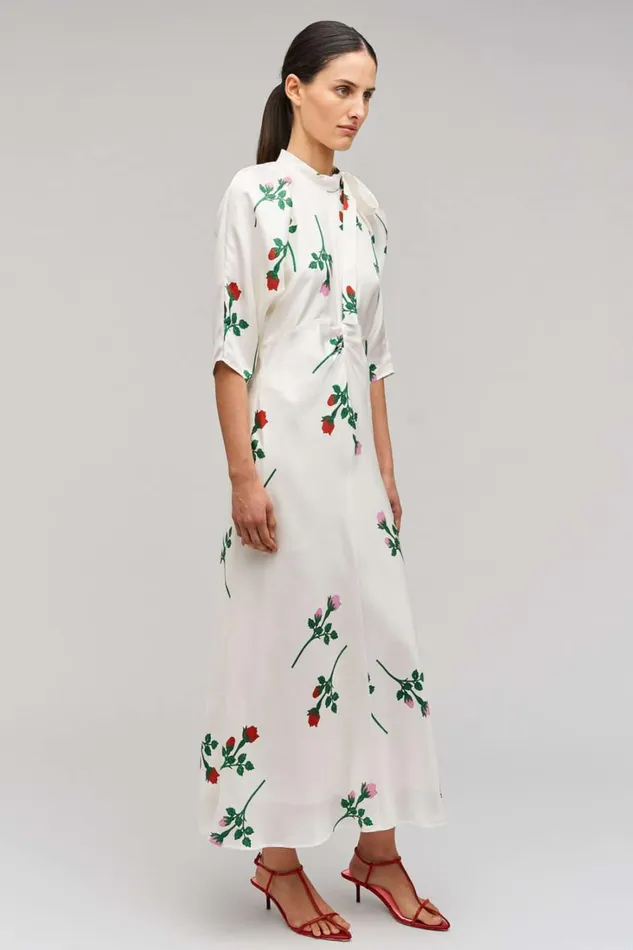 Oroton Rosebud Tie Neck Dress Antique White Women Dresses Oroton Rosebud Tie Neck Dress Antique White Women Dresses