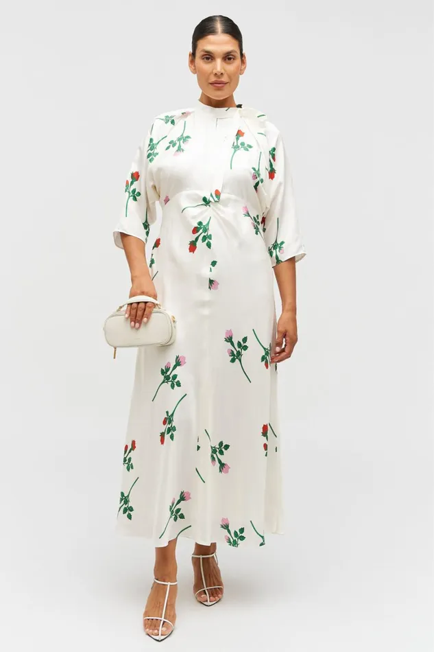 Oroton Rosebud Tie Neck Dress Antique White Women Dresses Oroton Rosebud Tie Neck Dress Antique White Women Dresses
