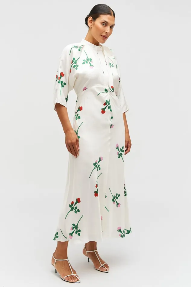 Oroton Rosebud Tie Neck Dress Antique White Women Dresses Oroton Rosebud Tie Neck Dress Antique White Women Dresses
